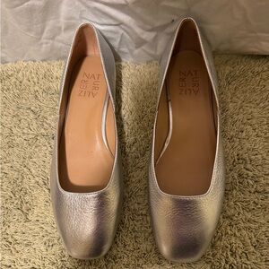 Naturalizer Metallic Silver Square-Toe Flats